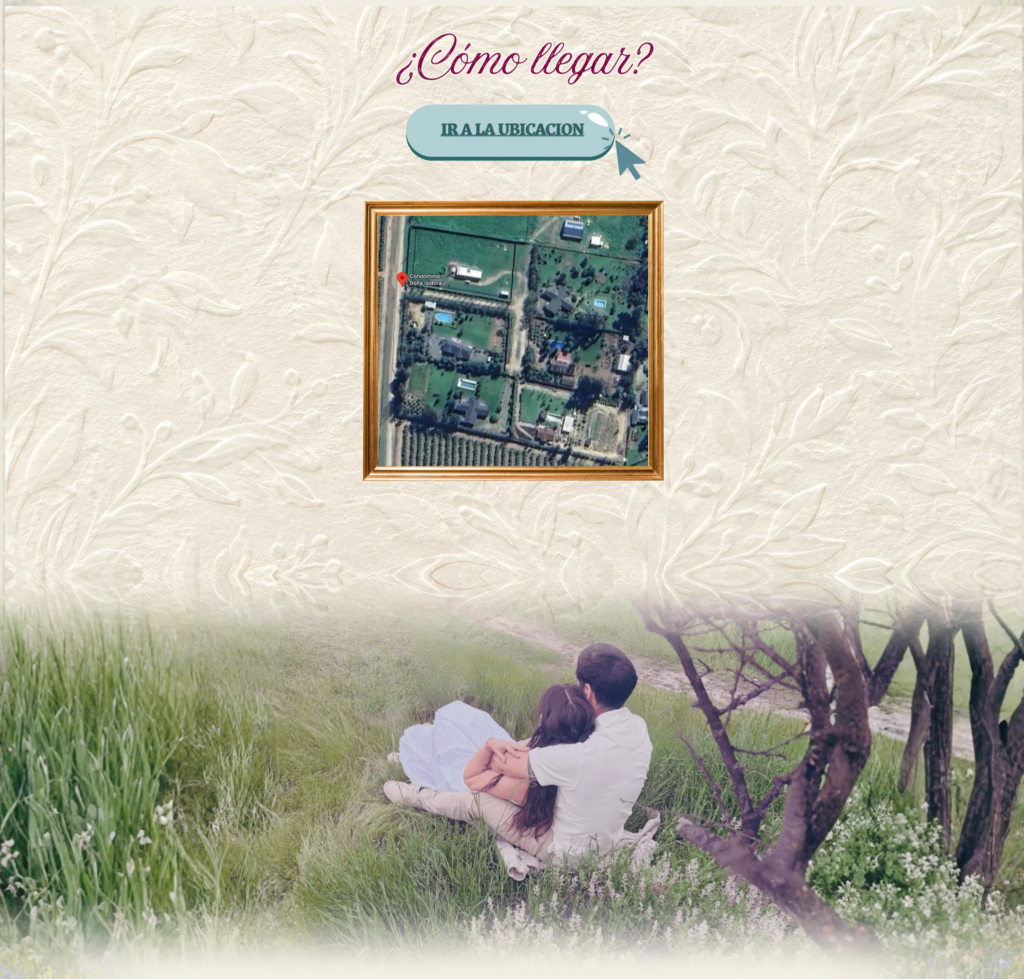 ¿Cómo llegar? Mapa del Condominio Doña Isidora 2, Curacaví, y foto de Amelia y Daniel en el pasto