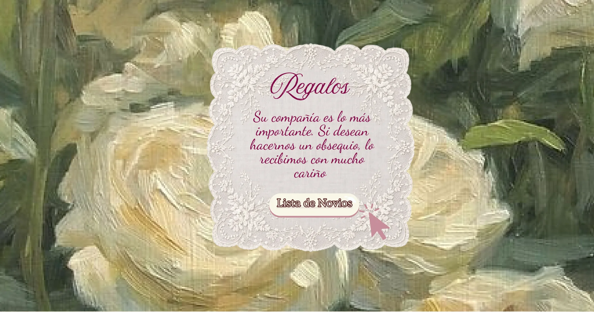 Regalos: Su compañía es lo más importante. Si desean hacernos un obsequio, lo recibimos con mucho cariño.
